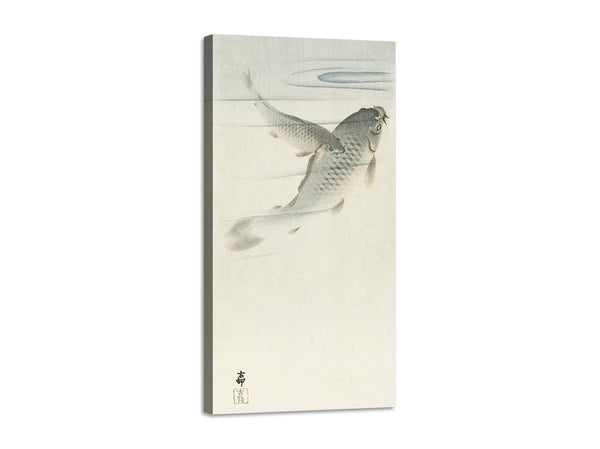 Quadro Stampa su Tela con Telaio in Legno Ohara Koson - A jumping carp
