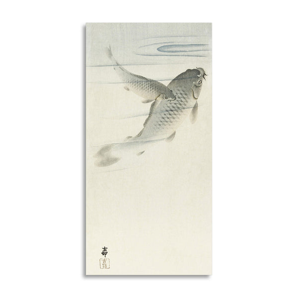 Quadro Stampa su Tela con Telaio in Legno Ohara Koson - A jumping carp