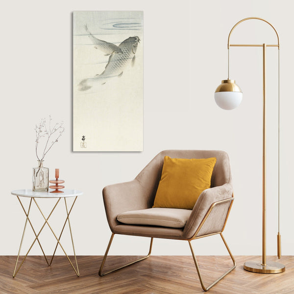 Quadro Stampa su Tela con Telaio in Legno Ohara Koson - A jumping carp