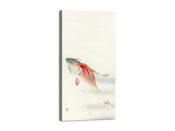 Quadro Stampa su Tela con Telaio in Legno Ohara Koson - Two carp