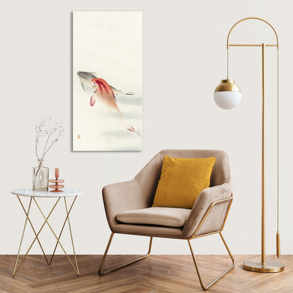 Quadro Stampa su Tela con Telaio in Legno Ohara Koson - Two carp