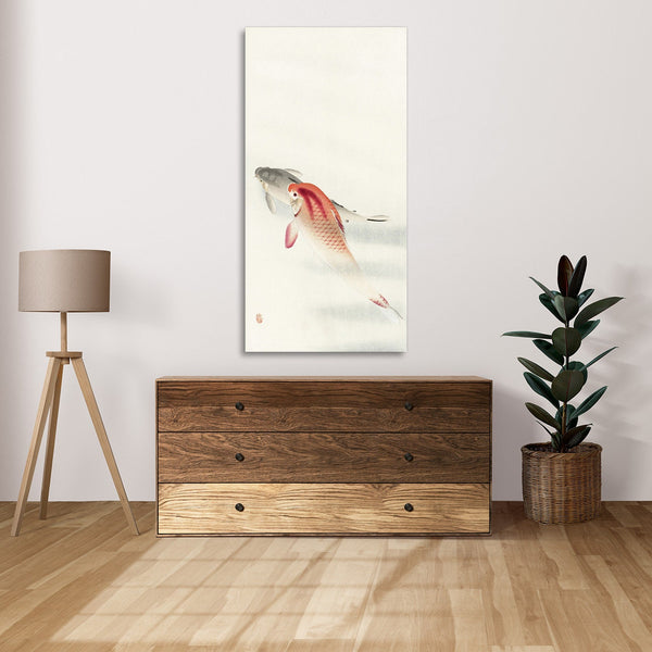 Quadro Stampa su Tela con Telaio in Legno Ohara Koson - Two carp