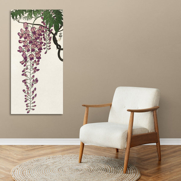 Quadro Stampa su Tela con Telaio in Legno Ohara Koson - Blooming wisteria