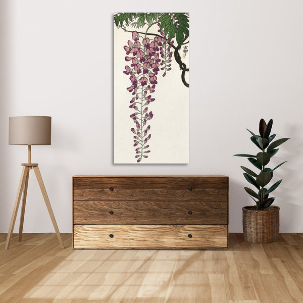 Quadro Stampa su Tela con Telaio in Legno Ohara Koson - Blooming wisteria