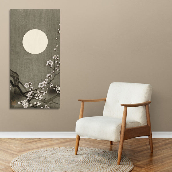 Quadro Stampa su Tela con Telaio in Legno Ohara Koson - Blooming plum blossom at full moon