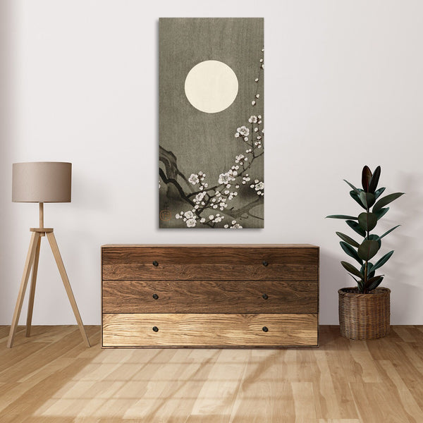 Quadro Stampa su Tela con Telaio in Legno Ohara Koson - Blooming plum blossom at full moon
