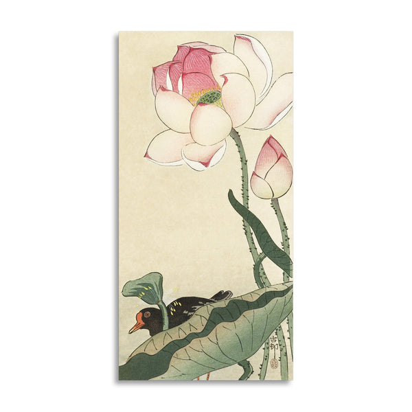 Quadro Stampa su Tela con Telaio in Legno Ohara Koson - Gallinule with Lotus Flowers
