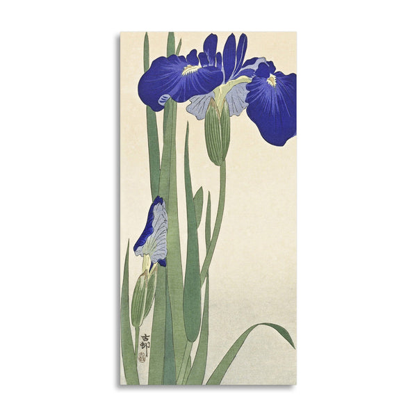 Quadro Stampa su Tela con Telaio in Legno Ohara Koson - Blue Irises