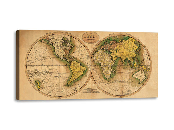 Quadro Stampa su Tela con Telaio in Legno Matthew Carey - World map