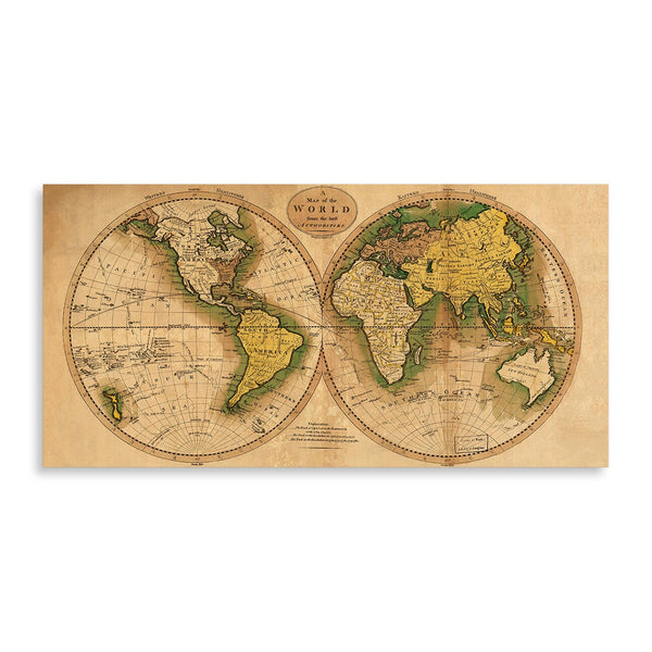 Quadro Stampa su Tela con Telaio in Legno Matthew Carey - World map