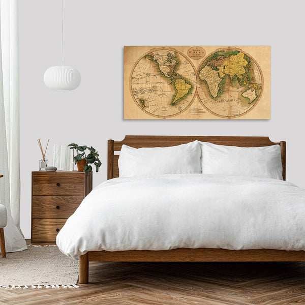 Quadro Stampa su Tela con Telaio in Legno Matthew Carey - World map