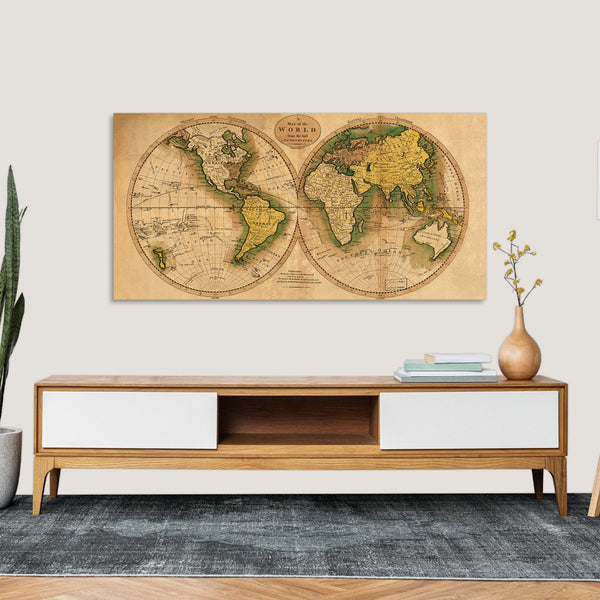Quadro Stampa su Tela con Telaio in Legno Matthew Carey - World map