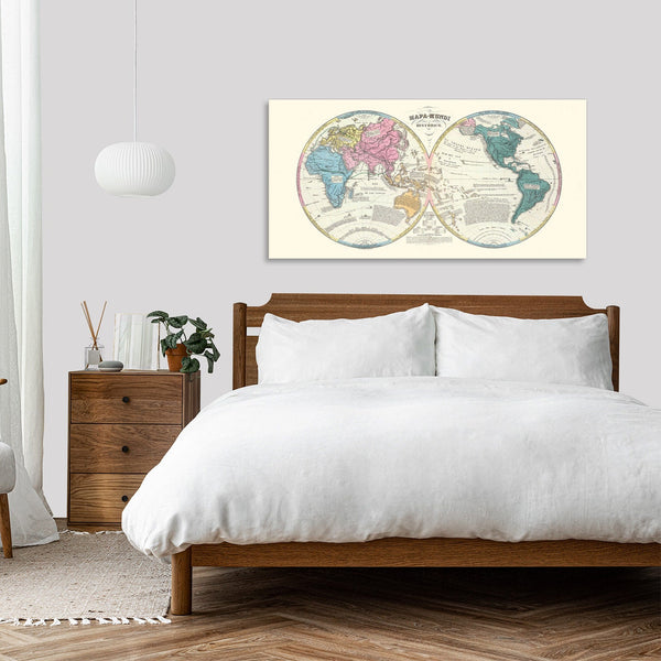 Quadro Stampa su Tela con Telaio in Legno Map of the World