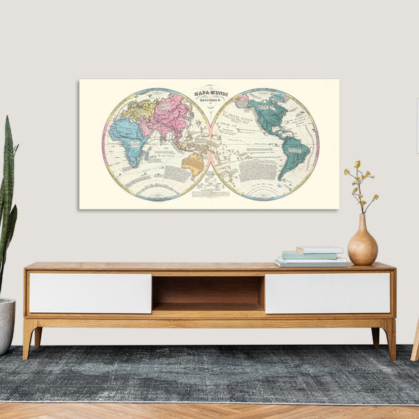 Quadro Stampa su Tela con Telaio in Legno Map of the World
