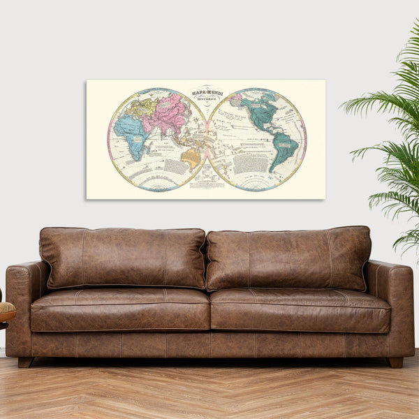 Quadro Stampa su Tela con Telaio in Legno Map of the World