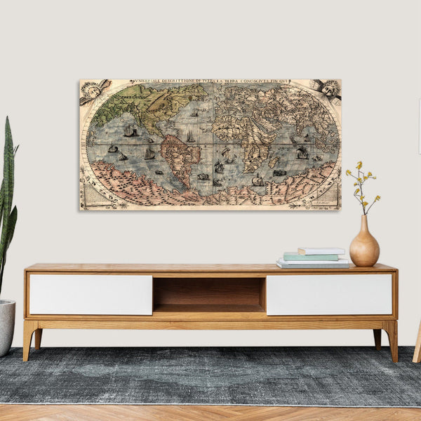 Quadro Stampa su Tela con Telaio in Legno Paolo Forlani - Universale descrittione di tutta la terra