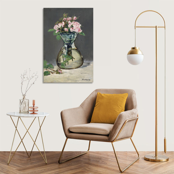 Quadro Stampa su Tela con Telaio in Legno Edouadr Manet - Moss Roses in a Vase