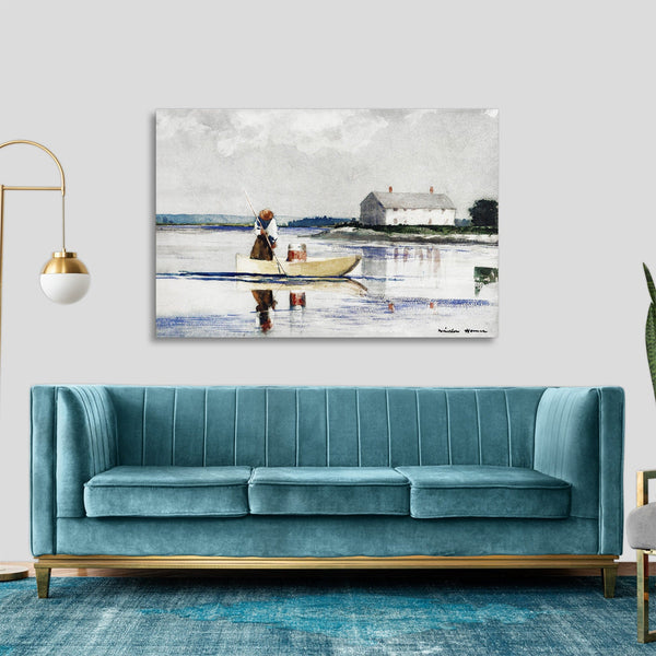 Quadro Stampa su Tela con Telaio in Legno Winslow Homer - Spearing Eels in late
