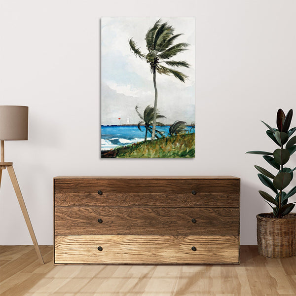 Quadro Stampa su Tela con Telaio in Legno Winslow Homer - Palm Tree, Nassau