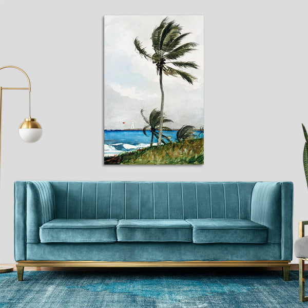 Quadro Stampa su Tela con Telaio in Legno Winslow Homer - Palm Tree, Nassau