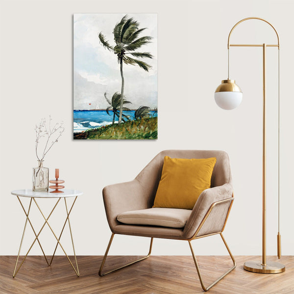 Quadro Stampa su Tela con Telaio in Legno Winslow Homer - Palm Tree, Nassau