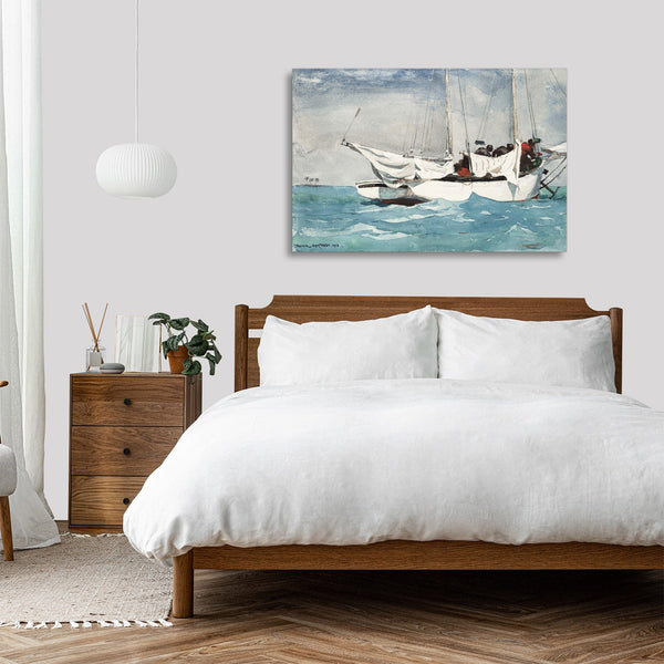 Quadro Stampa su Tela con Telaio in Legno Winslow Homer - Key West, Hauling Anchor