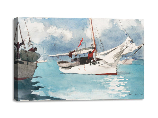 Quadro Stampa su Tela con Telaio in Legno Winslow Homer - Fishing Boats, Key West