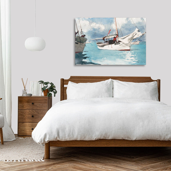 Quadro Stampa su Tela con Telaio in Legno Winslow Homer - Fishing Boats, Key West