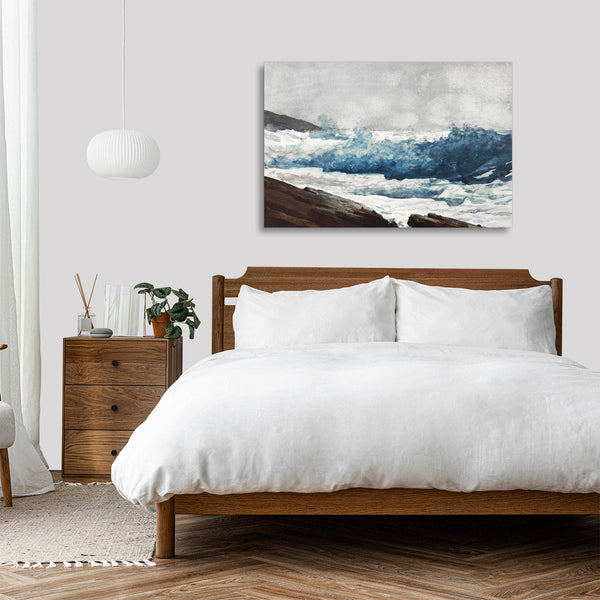 Quadro Stampa su Tela con Telaio in Legno Winslow Homer - Prout’s Neck, Breakers