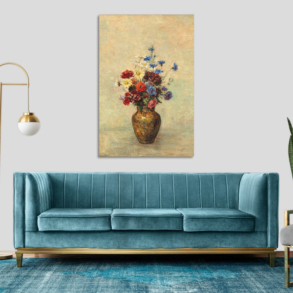 Quadro Stampa su Tela con Telaio in Legno Odilon Redon - Flowers in a Vase