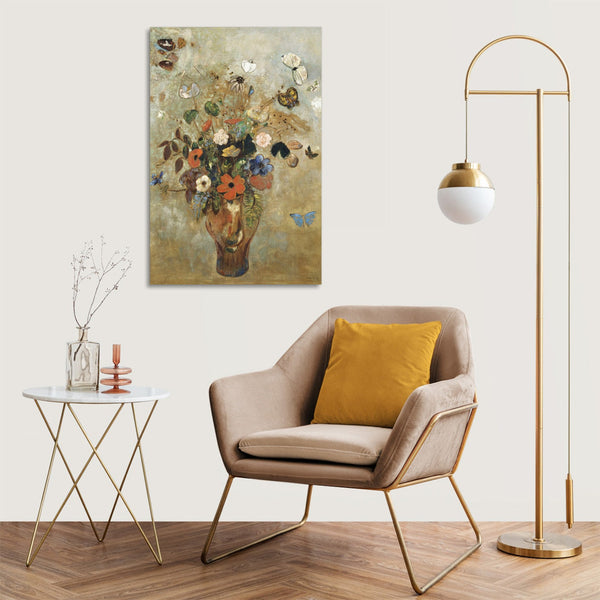 Quadro Stampa su Tela con Telaio in Legno Odilon Redon - Still Life with Flowers