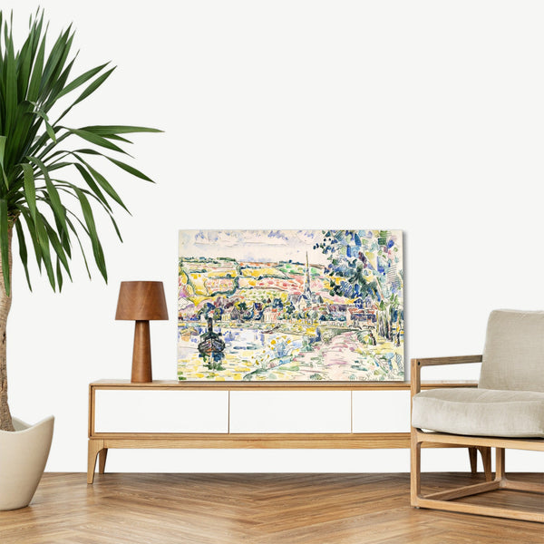 Quadro Stampa su Tela con Telaio in Legno Paul Signac - Petit Andely-The River Bank