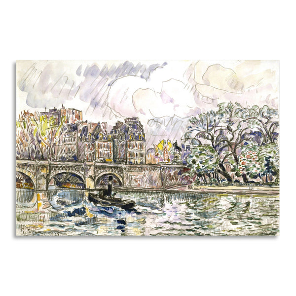Quadro Stampa su Tela con Telaio in Legno Paul Signac - Paris: Le Place Dauphine