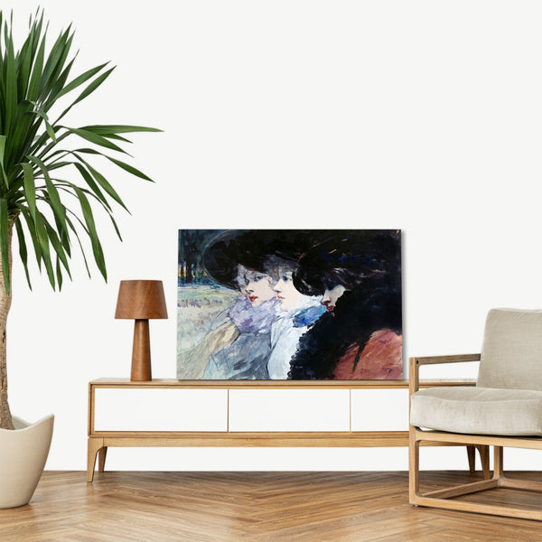 Quadro Stampa su Tela con Telaio in Legno Henry Somm - Three women in profile