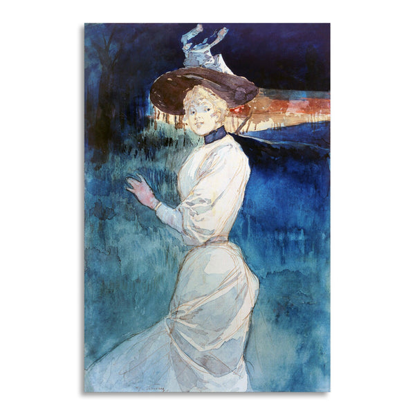 Quadro Stampa su Tela con Telaio in Legno Henry Somm - Elegant in a white dress in a landscape