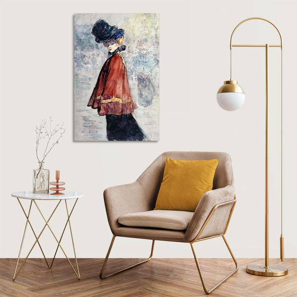 Quadro Stampa su Tela con Telaio in Legno Henry Somm - Elegant in red cape