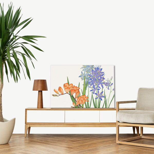 Quadro Stampa su Tela con Telaio in Legno Seiyo Soka Zufu - Freesia flower