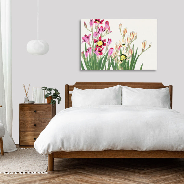 Quadro Stampa su Tela con Telaio in Legno Seiyo Soka Zufu - Vintage ixia flower