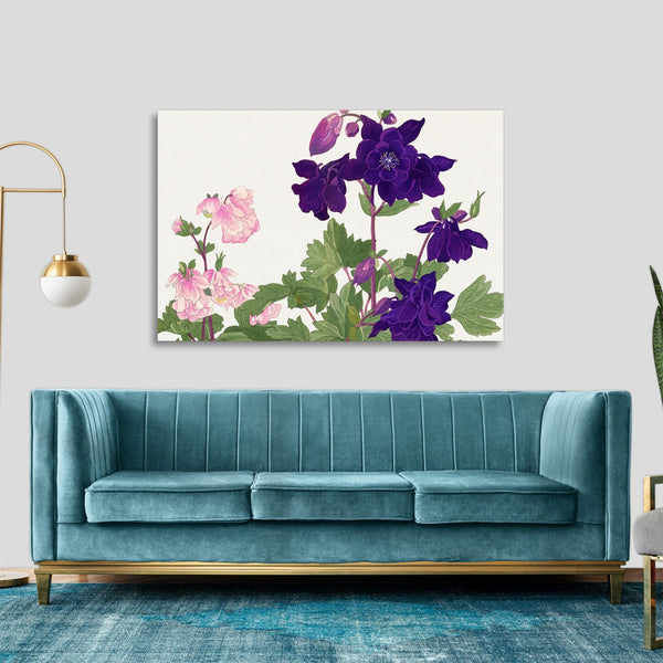 Quadro Stampa su Tela con Telaio in Legno Seiyo Soka Zufu - Aquilegia flower