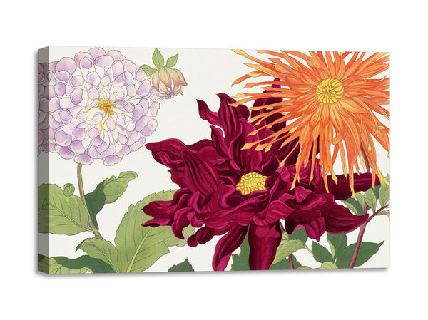Quadro Stampa su Tela con Telaio in Legno Seiyo Soka Zufu - Dahlia flower