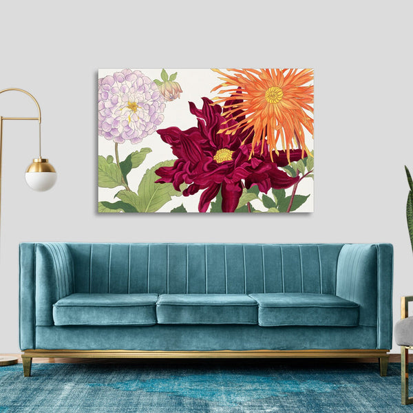 Quadro Stampa su Tela con Telaio in Legno Seiyo Soka Zufu - Dahlia flower