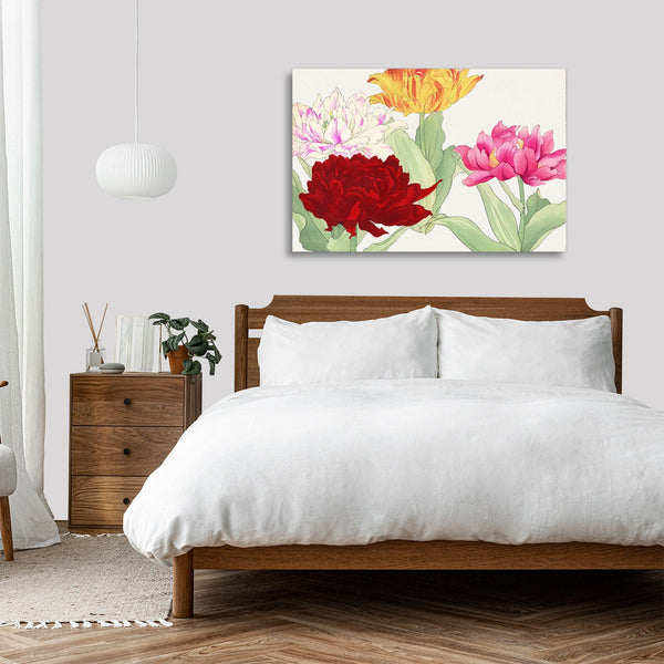 Quadro Stampa su Tela con Telaio in Legno Seiyo Soka Zufu - Peony flower