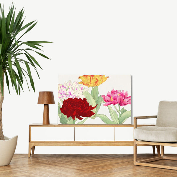 Quadro Stampa su Tela con Telaio in Legno Seiyo Soka Zufu - Peony flower