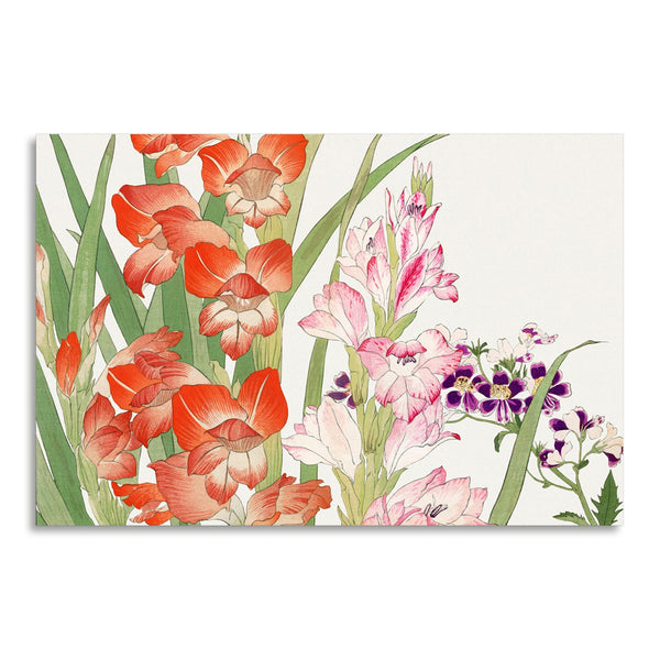 Quadro Stampa su Tela con Telaio in Legno Seiyo Soka Zufu - Vintage gladiolus