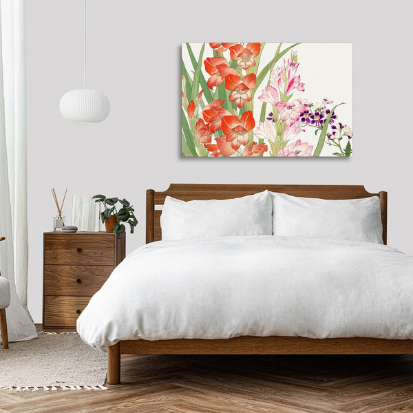 Quadro Stampa su Tela con Telaio in Legno Seiyo Soka Zufu - Vintage gladiolus