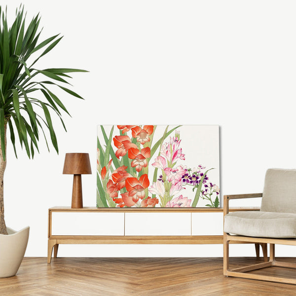 Quadro Stampa su Tela con Telaio in Legno Seiyo Soka Zufu - Vintage gladiolus