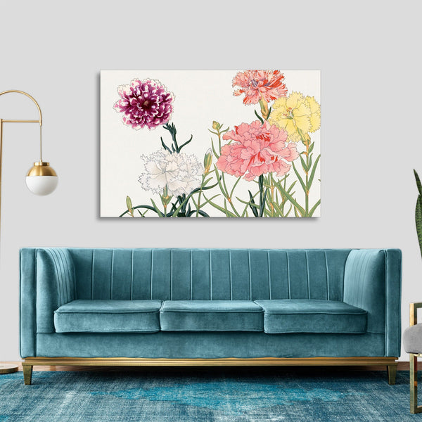 Quadro Stampa su Tela con Telaio in Legno Seiyo Soka Zufu - Carnation flower