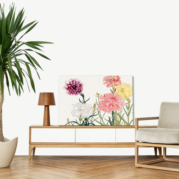Quadro Stampa su Tela con Telaio in Legno Seiyo Soka Zufu - Carnation flower