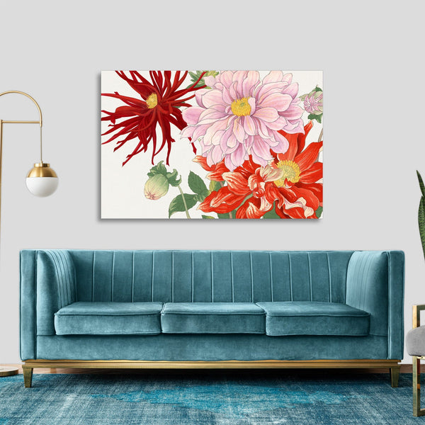 Quadro Stampa su Tela con Telaio in Legno Seiyo Soka Zufu - Dahlia flower