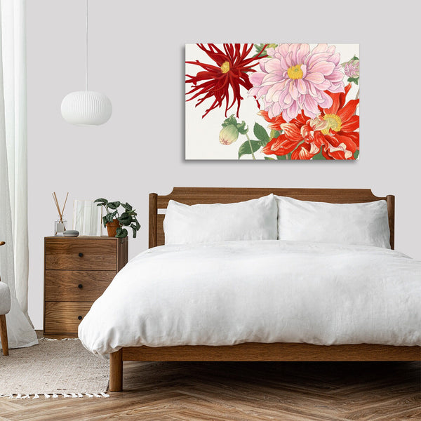 Quadro Stampa su Tela con Telaio in Legno Seiyo Soka Zufu - Dahlia flower